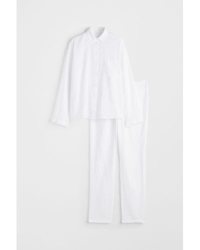H&M Pyjama aus gewaschenem Leinen - Weiß