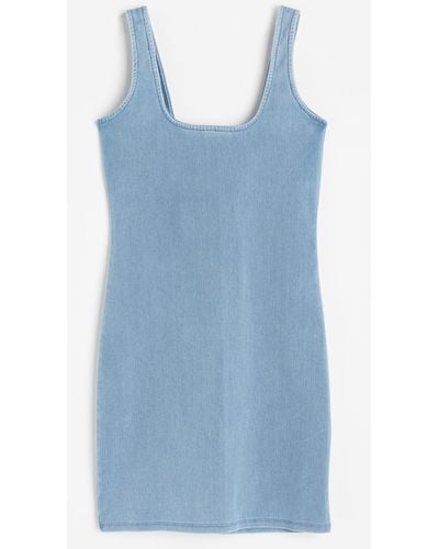 H&M Indigo Knit Modern Mini Dress - Blau