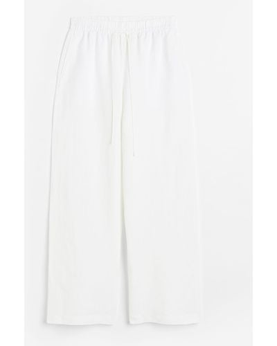 H&M Pantalon en lin mélangé avec taille élastique - Blanc
