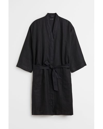 H&M Robe de chambre en lin lavé - Noir