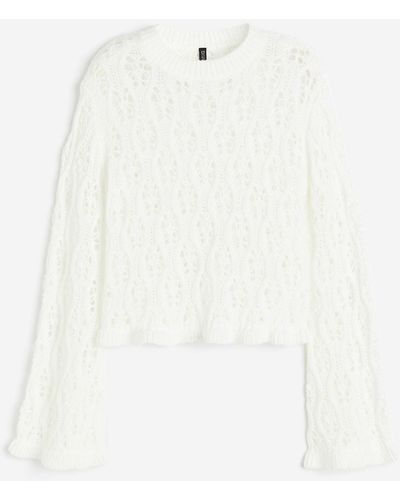 H&M Pull volanté en maille pointelle - Blanc