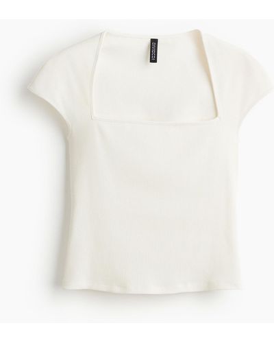 H&M Shirt mit Kappenärmeln - Weiß
