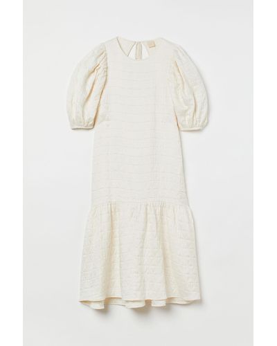 H&M Langes Kleid mit Puffärmeln - Weiß