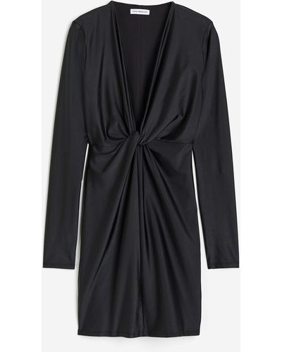 H&M Deep V Twist Mini Dress - Zwart