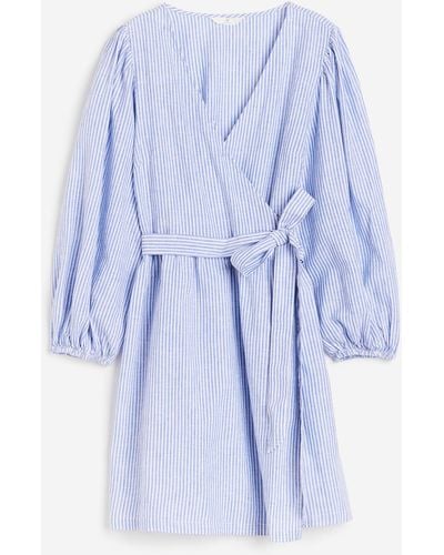 H&M Robe portefeuille en lin mélangé - Bleu