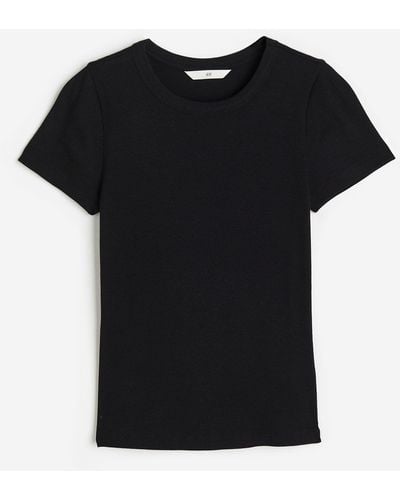 H&M T-shirt côtelé en modal mélangé - Noir