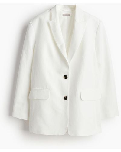 H&M Oversized Blazer aus Leinenmix - Weiß