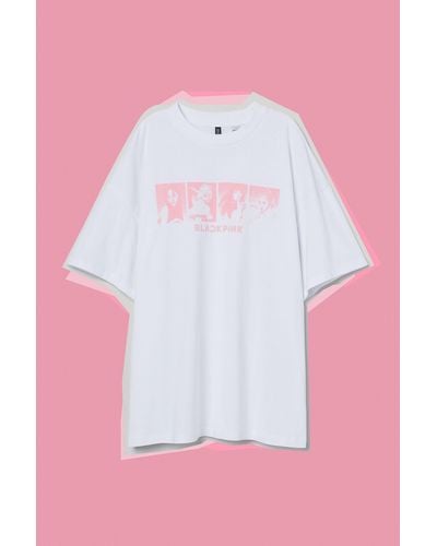 H&M Oversized T-Shirt mit Druck - Pink