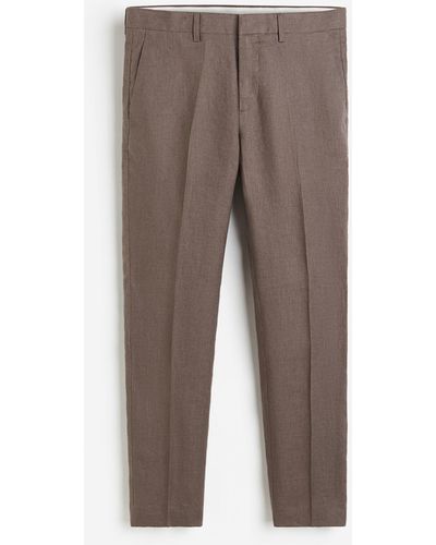 H&M Pantalon de costume Slim Fit en lin - Marron