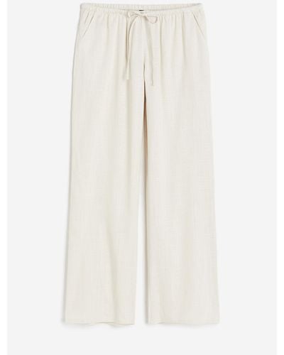 H&M Pantalon en lin mélangé avec taille élastique - Blanc