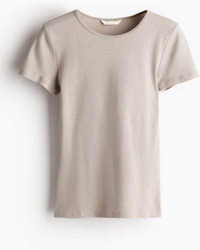 H&M Geripptes T-Shirt - Braun
