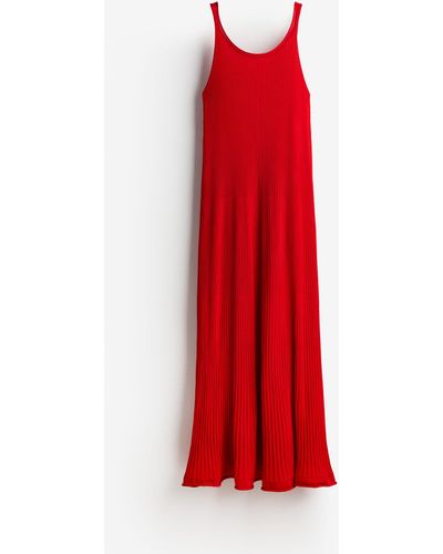 H&M Maxikleid in Rippenstrick - Rot