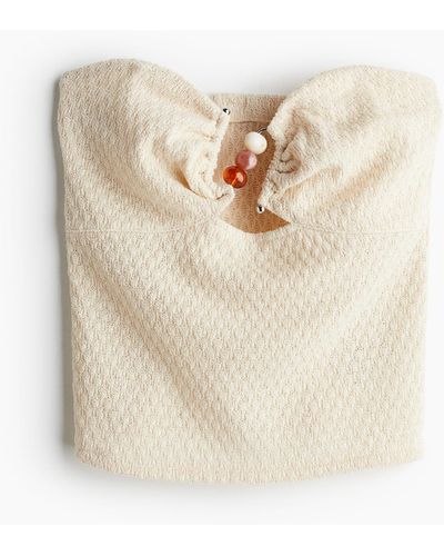 H&M Top tube en maille texturée avec perles fantaisie - Blanc