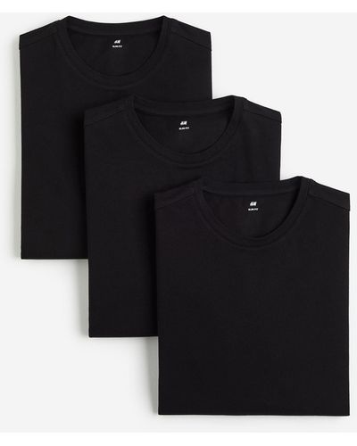 H&M 3er-Pack Jerseyshirts Slim Fit - Schwarz