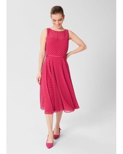 Hobbs Petite Della Spot Fit And Flare Dress - Pink