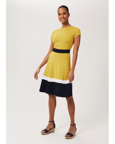 Hobbs Seasalter Jersey Fit And Flare Dress - Yellow