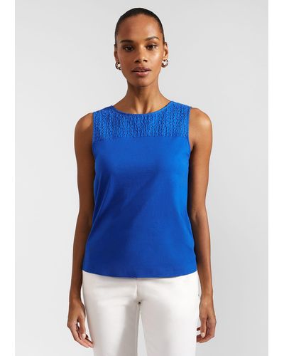 Hobbs Paige Cotton Broderie Top - Blue