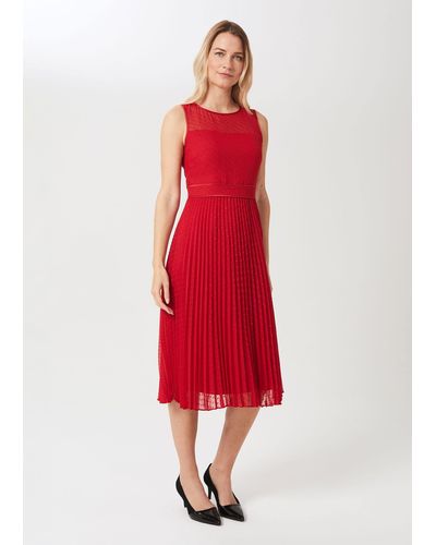 Hobbs Palmer Jacquard Pleated Dress - Red