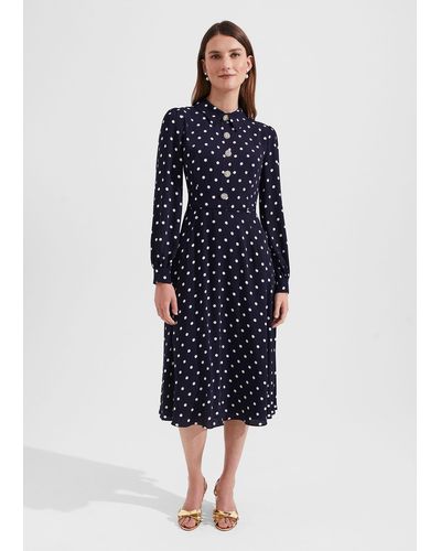 Hobbs Ayla Spot Fit And Flare Dress - Blue
