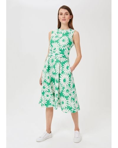 Hobbs Twitchill Linen Fit And Flare Dress - Green