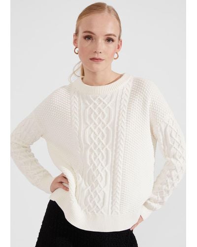 Hobbs Corina Cotton Cable Jumper - White