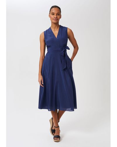 Hobbs Regina Midi Dress With Silk - Blue