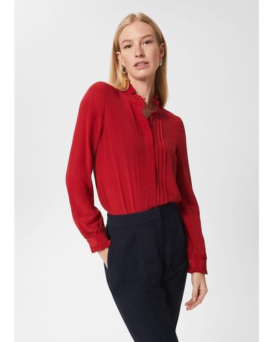 Hobbs Gracie Silk Frill Blouse - Red