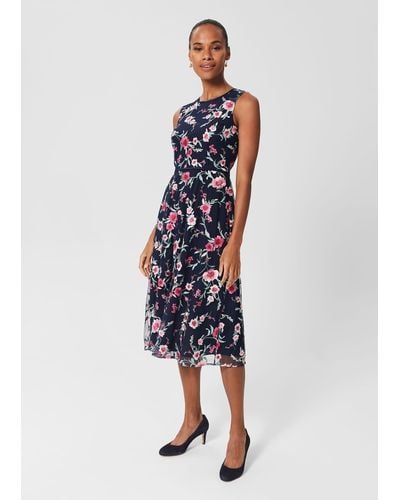 Hobbs Rosella Embroidered Floral Dress - Blue