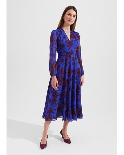 Hobbs Aurora Fit And Flare Printed Dress - Blue