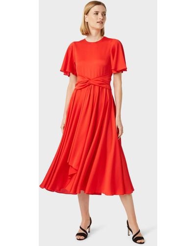 Hobbs Leia Satin Fit And Flare Dress - Red