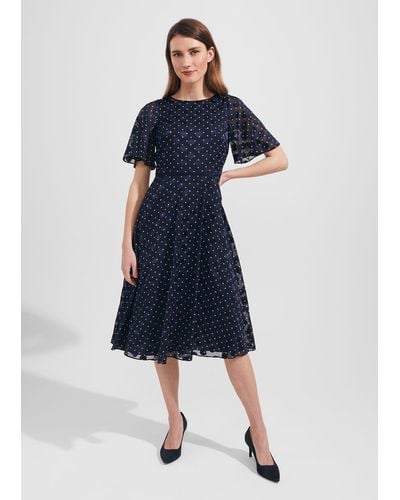Hobbs Ceira Spot Fit And Flare Dress - Blue
