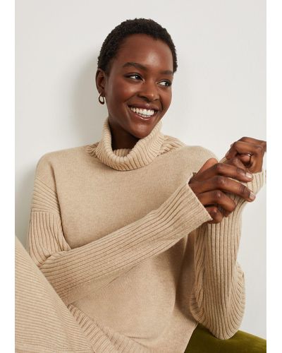 Hobbs Lovell Co-ord Wool Cotton Roll Neck Sweater - Natural