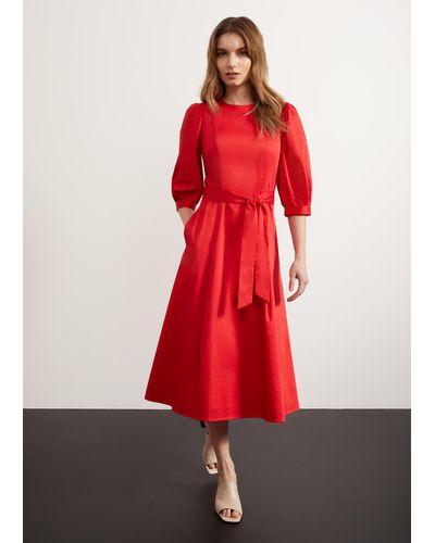 Hobbs Cliveden Tie Midi Dress - Red