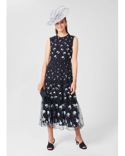 Hobbs Bethany Embroidered Floral Dress - Blue