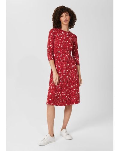 Hobbs Fara Jersey Mid Length Dress - Red