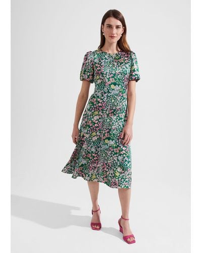 Hobbs Christina Floral Fit And Flare Dress - Green