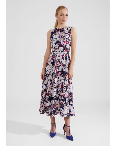 Hobbs Carly Gathered Neck Floral Dress - White