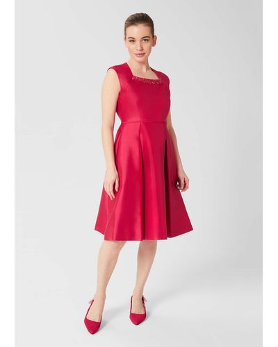 Hobbs Petite Julietta Silk Blend Fit And Flare Dress - Red