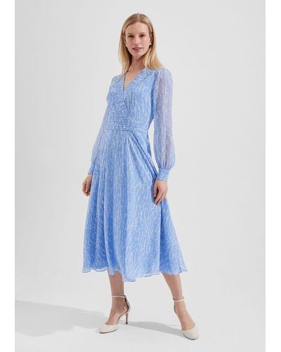 Hobbs Viviana Silk Fit And Flare Dress - Blue