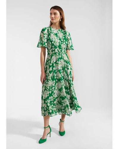 Hobbs Bronwyn Silk Midi Dress - Green
