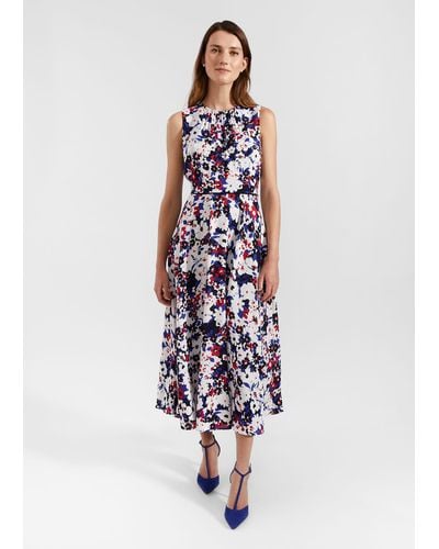 Hobbs Carly Gathered Neck Floral Dress - White
