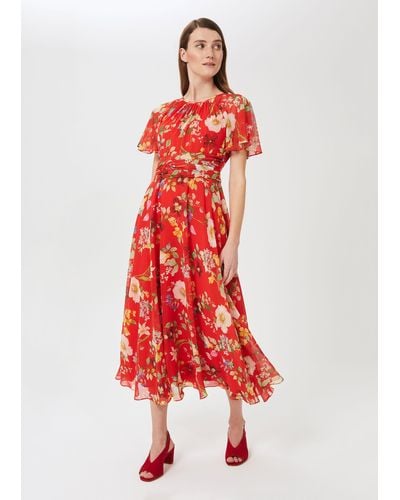Hobbs Sarah Floral Midi Dress - Red