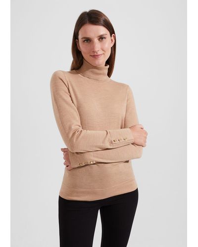 Hobbs Lara Merino Wool Roll Neck Sweater - Natural
