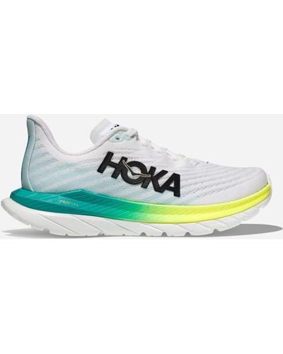 Hoka One One Mach 5 Chaussures pour Homme en White/Blue Glass Taille 46 | Route - Vert