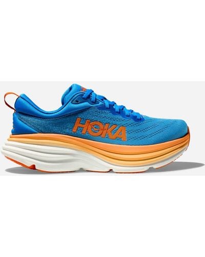 Hoka One One Bondi 8 Schuhe für Herren in Coastal Sky/Vibrant Orange Größe 41 1/3 Weit | Straße - Blau