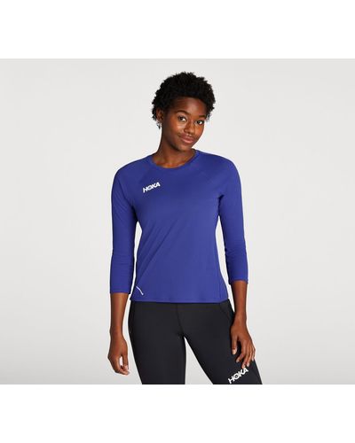 Hoka One One T-shirt à manches trois-quarts Glide pour Femme en Bluing Taille S | T-Shirts À Manches Courtes - Bleu