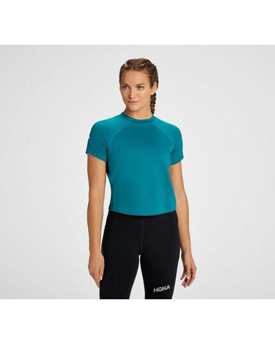 Hoka One One T-Shirt aus mittelschwerer Merinowollmischung Schuhe für Damen in Deep Lake Größe S | Gelände - Blau
