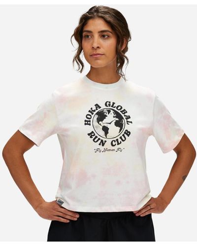 Hoka One One Kurzärmliges Grafik-T-Shirt mit Print für Damen in Multi/Dye Größe XL | Kurzarmshirts - Weiß