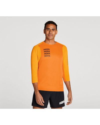 Hoka One One Glide Shirt mit 3⁄4-Ärmeln Schuhe für Herren in Persimmon Orange Größe L | Straße