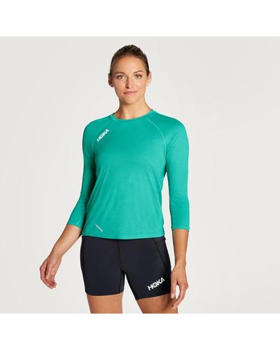 Hoka One One T-shirt à manches trois-quarts Glide pour Femme en Water Garden Taille M | T-Shirts À Manches Courtes - Vert